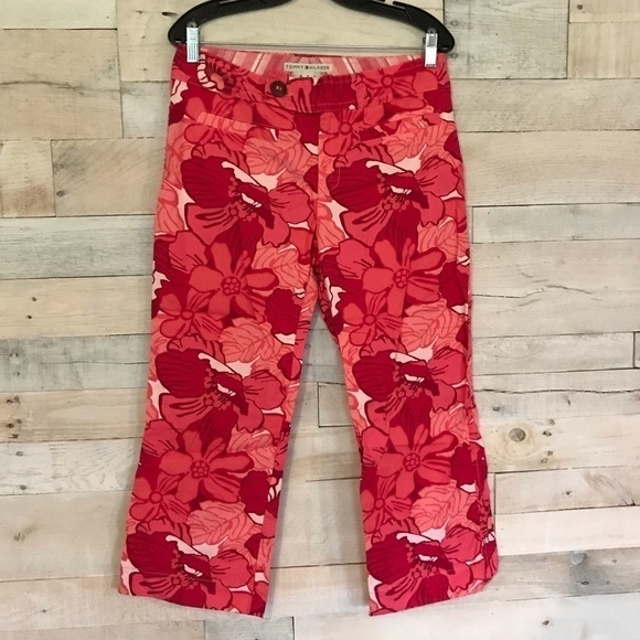 Tommy Hilfiger Pink Floral Crop Capri Pants 8 - Picture 1 of 6